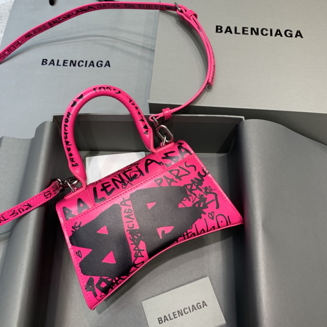 Balenciaga Hourglass XS Handbag Graffiti Shoulder Bag Red